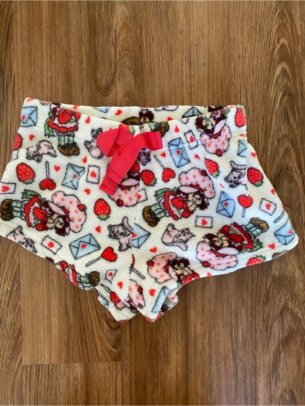 Strawberry Shortcake Women's Plush Fleece Pajama Lounge Shorts with Bow